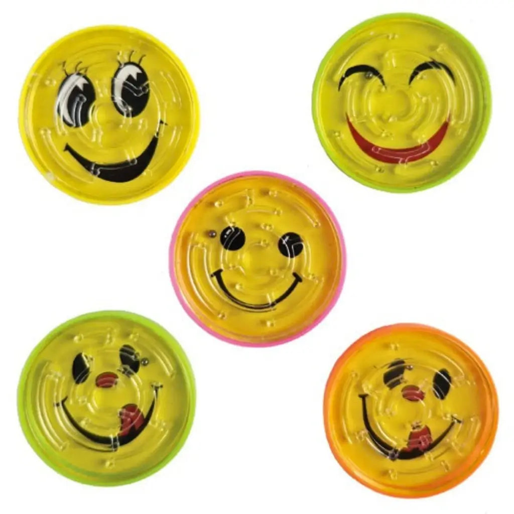 Colourful round maze game party favours with cheerful faces