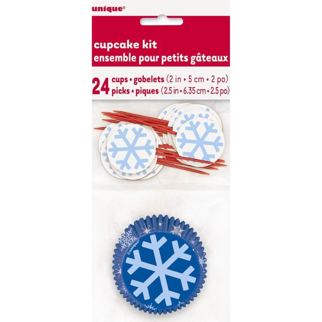 Snowflakes cupcake kit with cases and picks for 24 cupcakes for christmas