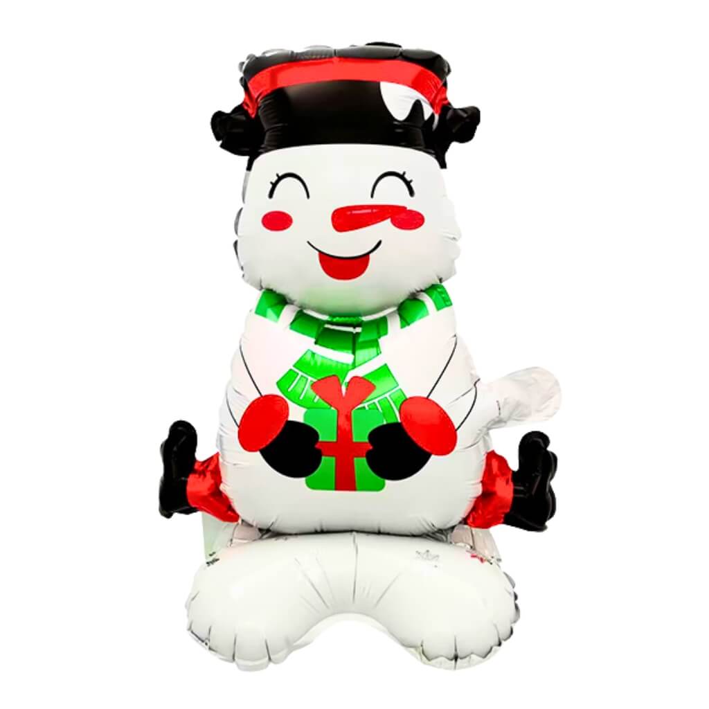 Snowman Holding Christmas Present Standing Foil Balloon