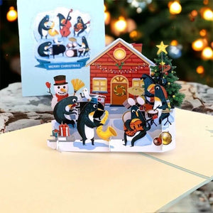 Online Party Supplies Australia Snowman & Penguin Rockin' Around Christmas Tree 3D Pop Up Card