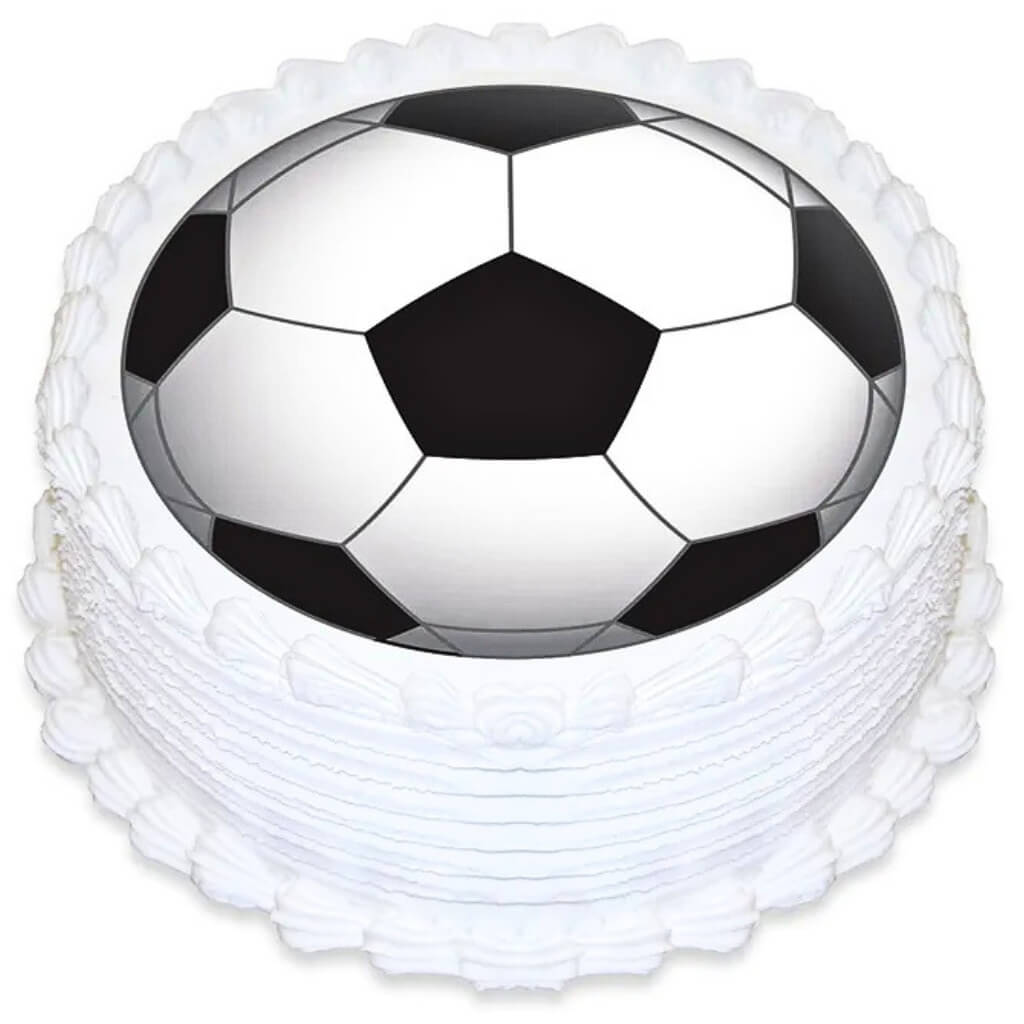 Football themed edible soccer ball cake decoration for sports parties