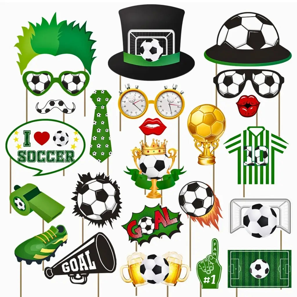 Soccer photo booth props for World Cup party