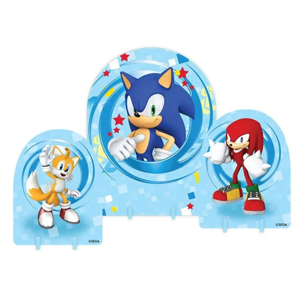 Sonic birthday table centrepieces featuring Sonic, Tails and Knuckles