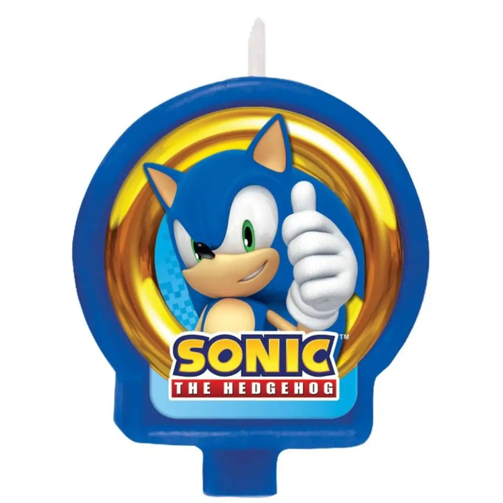 Official Sonic the Hedgehog birthday candle featuring Sonic in a gold ring