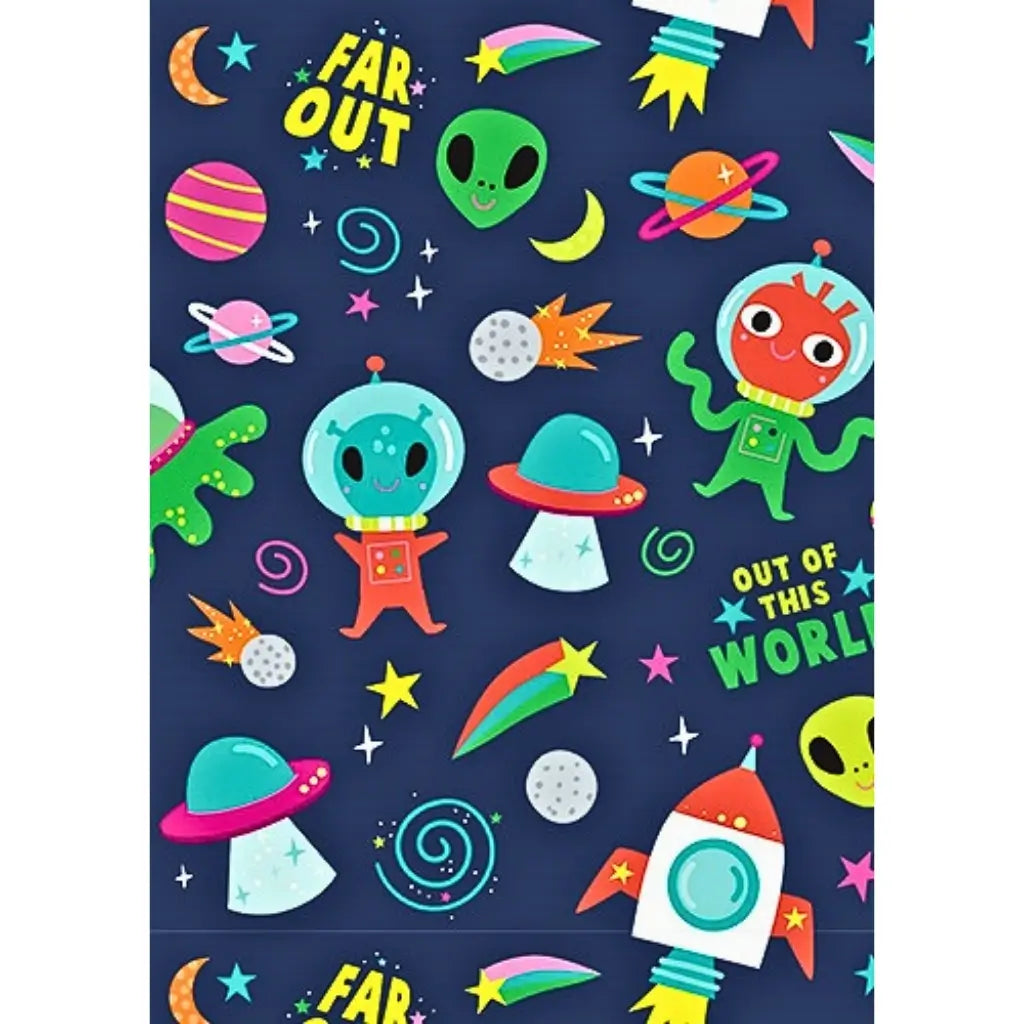 Space wrapping paper with aliens and rockets