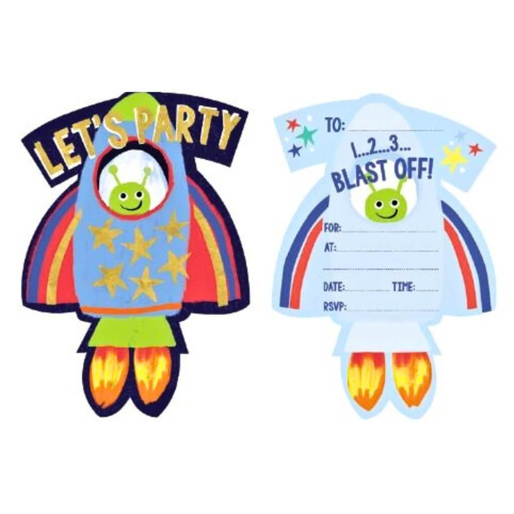 Space rocket birthday invitations with envelopes