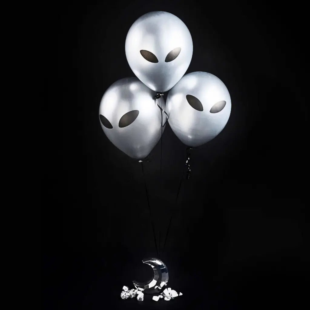 Blast Off silver Alien head 30cm Latex Balloons Pack of 5