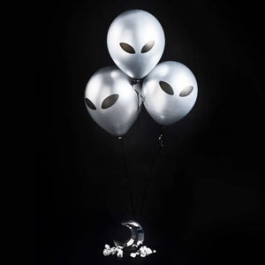 Blast Off silver Alien head 30cm Latex Balloons Pack of 5