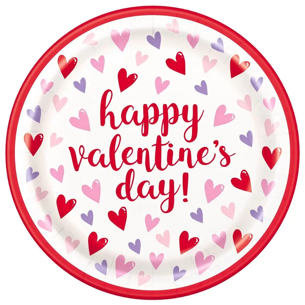 Sparkling Hearts Valentine paper plates 8 pack 23cm