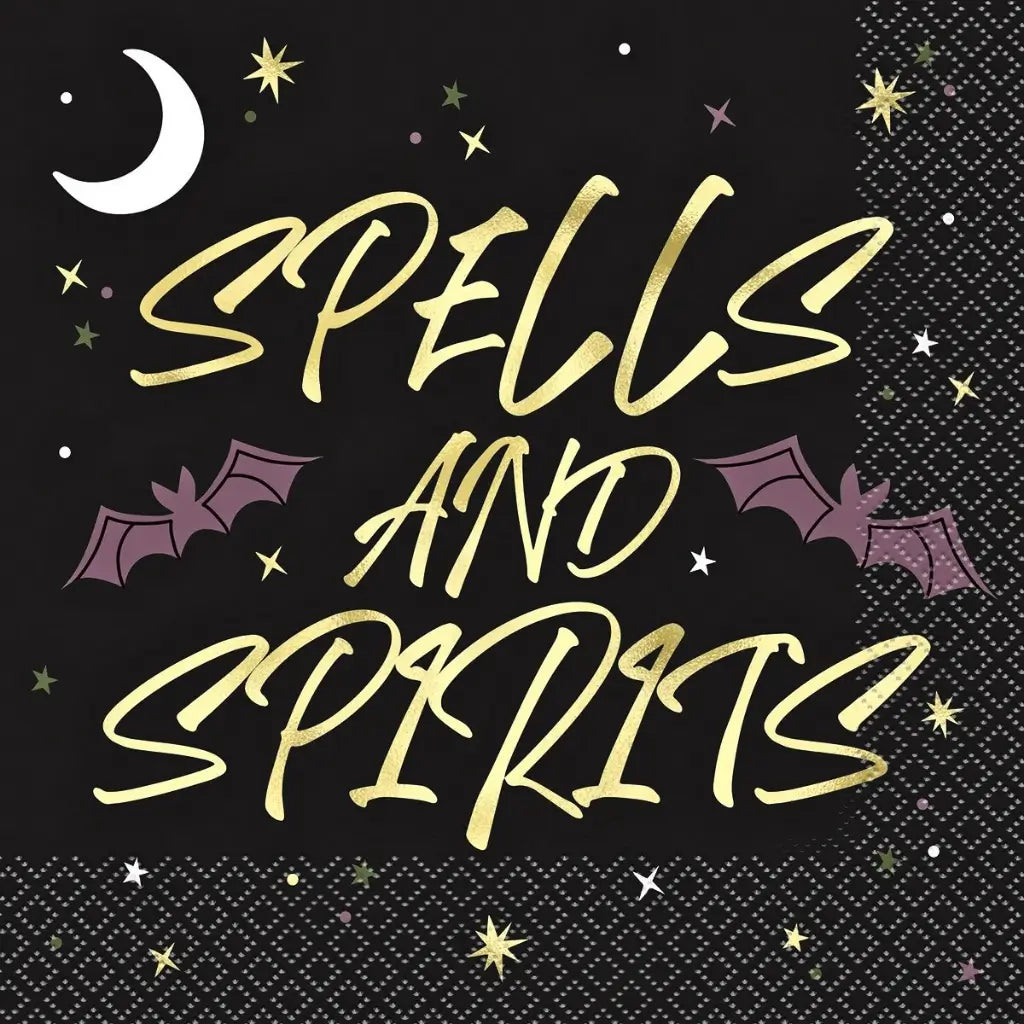 Spells and Spirits gold foil Halloween luncheon napkins in a pack of 16