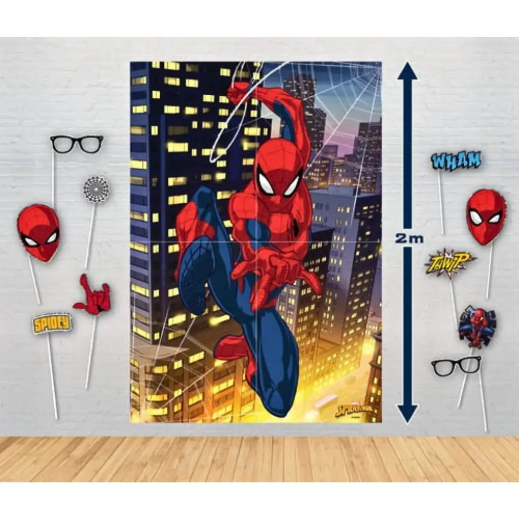 Spider-Man giant poster backdrop and photo props kit for Marvel superhero birthday parties
