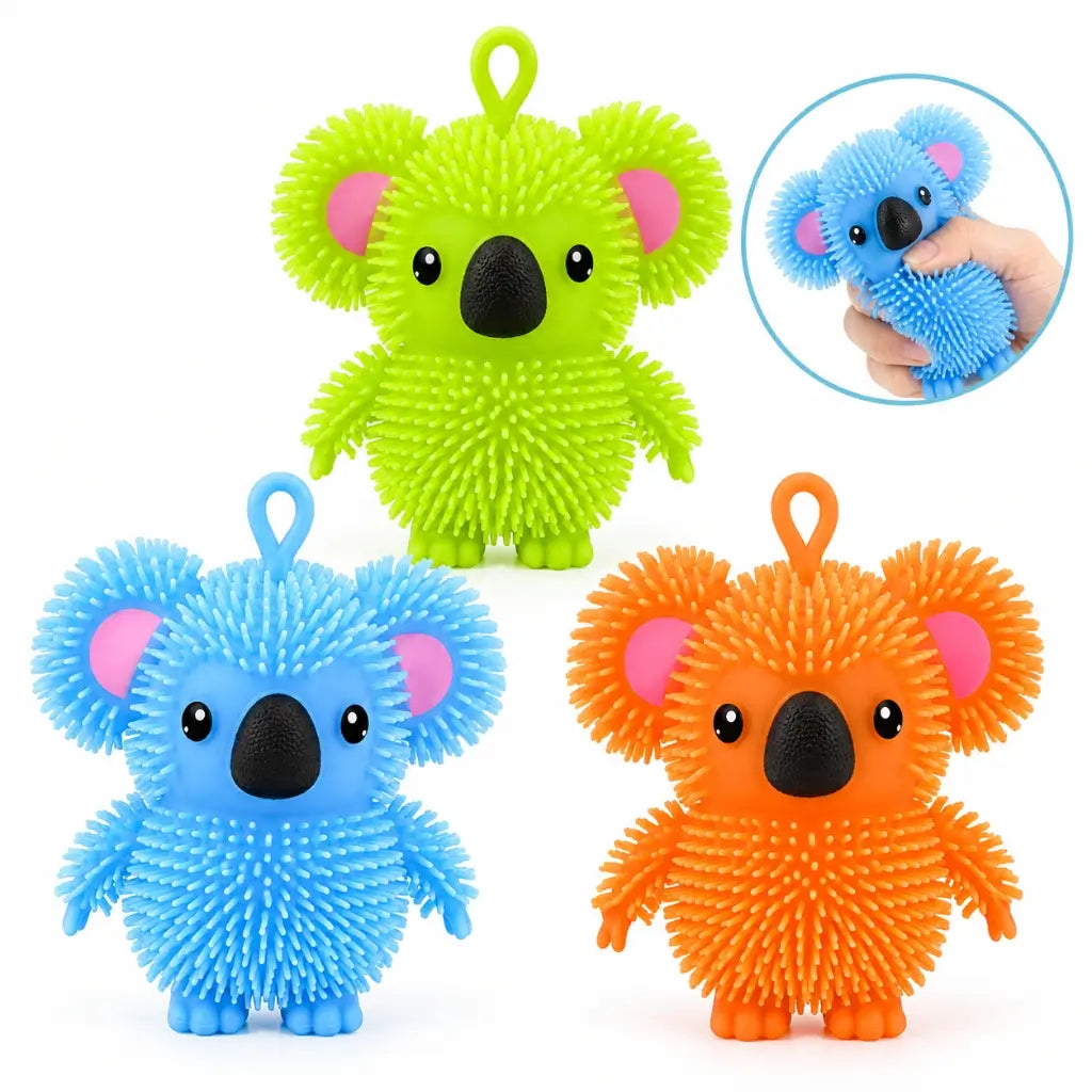 Spiky squeeze koala sensory toys in green blue and orange assorted colours