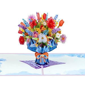 Colourful Daisy Flower Bouquet 3D Origami Pop Card.