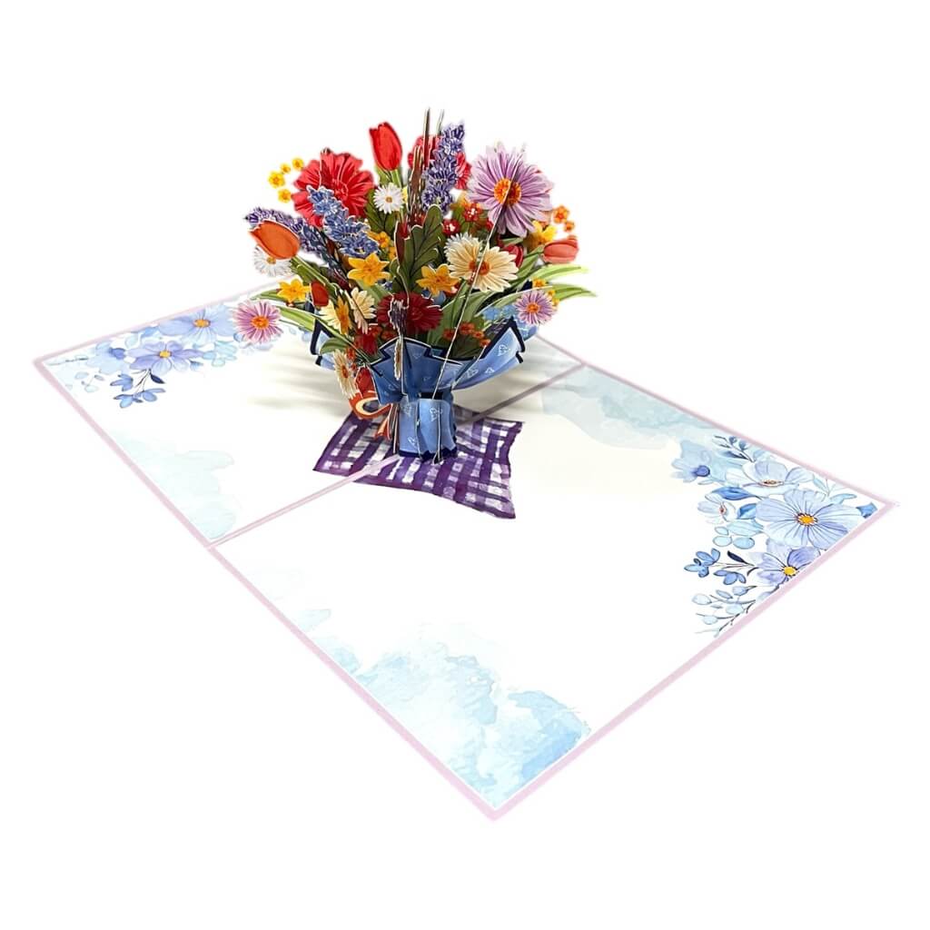 Colourful Daisy Flower Bouquet 3D Card gift card for her