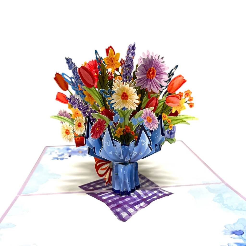 Colourful Daisy Flower Bouquet 3D Card gift card for her