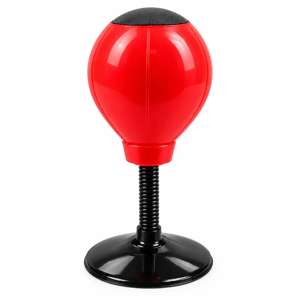 red and black boxing toy with a wide suction base