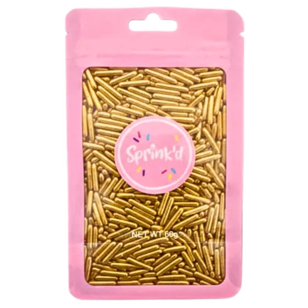 60g pack of Sprink’d 3.8mm metallic gold rod sprinkles