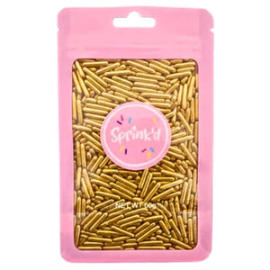 60g pack of Sprink’d 3.8mm metallic gold rod sprinkles