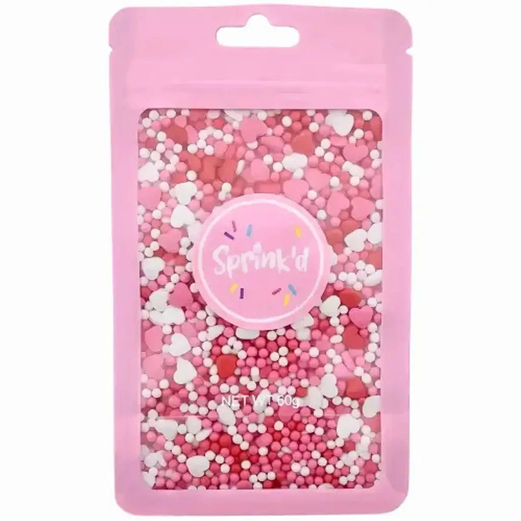 Red and pink hearts with small nonpareil balls edible sprinkles