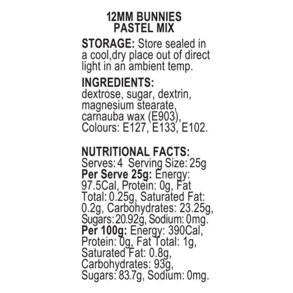 Sprink’d pastel bunny shaped sugar sprinkles 60g storage ingredients & nutritional facts