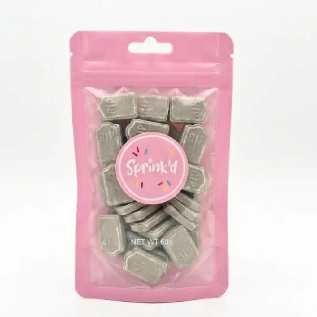 100g shaker bottle of Sprink’d RIP tombstone-shaped edible sprinkles