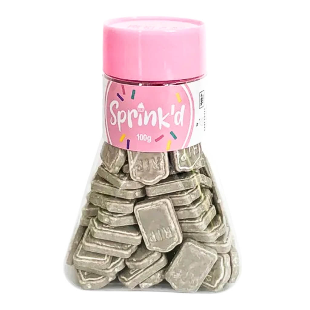 100g shaker bottle of Sprink’d RIP tombstone-shaped edible sprinkles