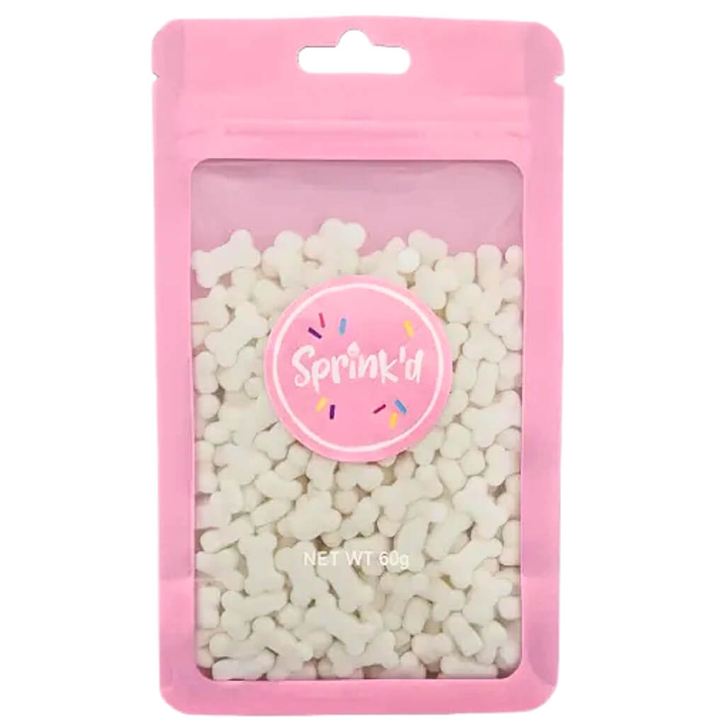 60g pouch of Sprink’d white bone-shaped edible sprinkles