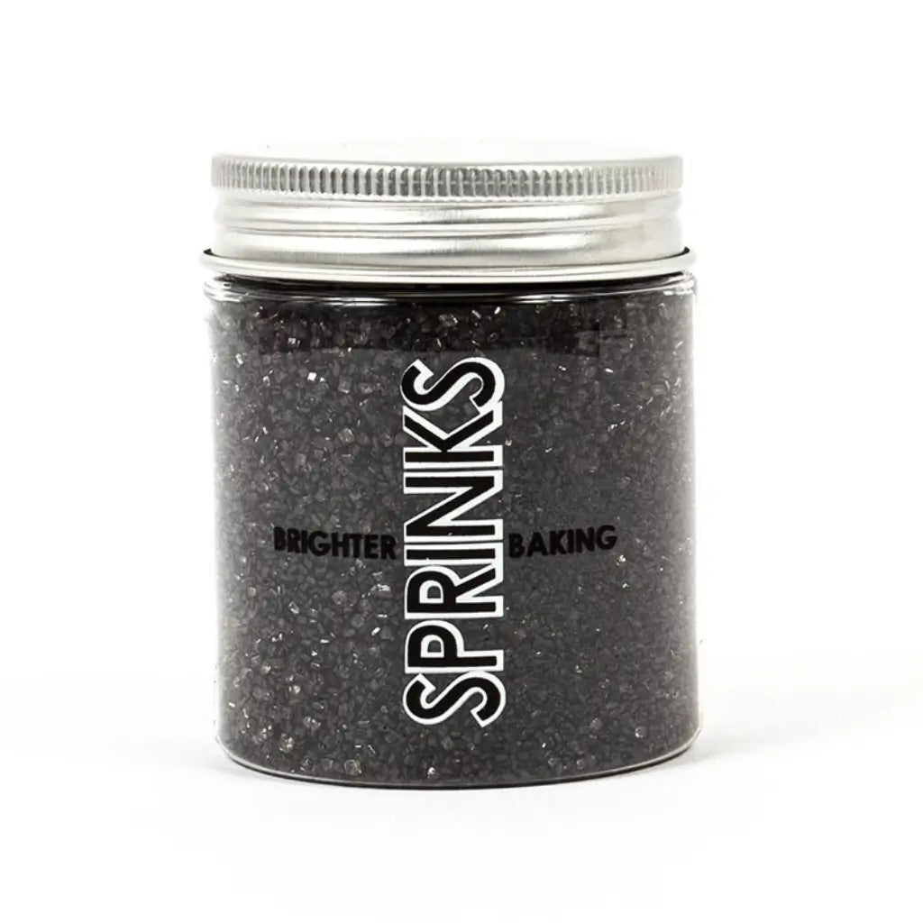 Sprinks Black Sanding Sugar 75g edible sparkling decorating sugar in a wide-mouth jar for cakes, cupcakes, cookies and desserts