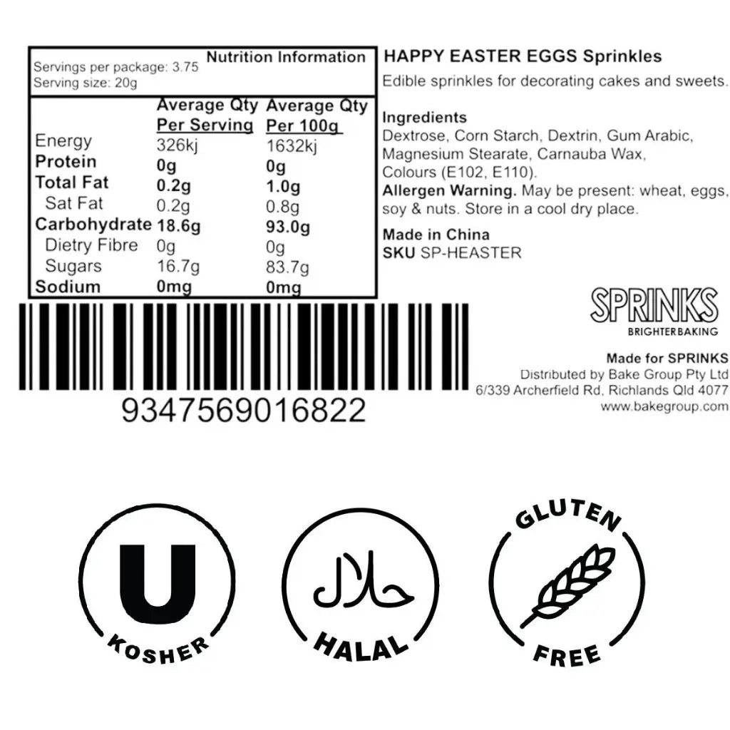 Sprinks Easter cake sprinkles 80g jar ingredients