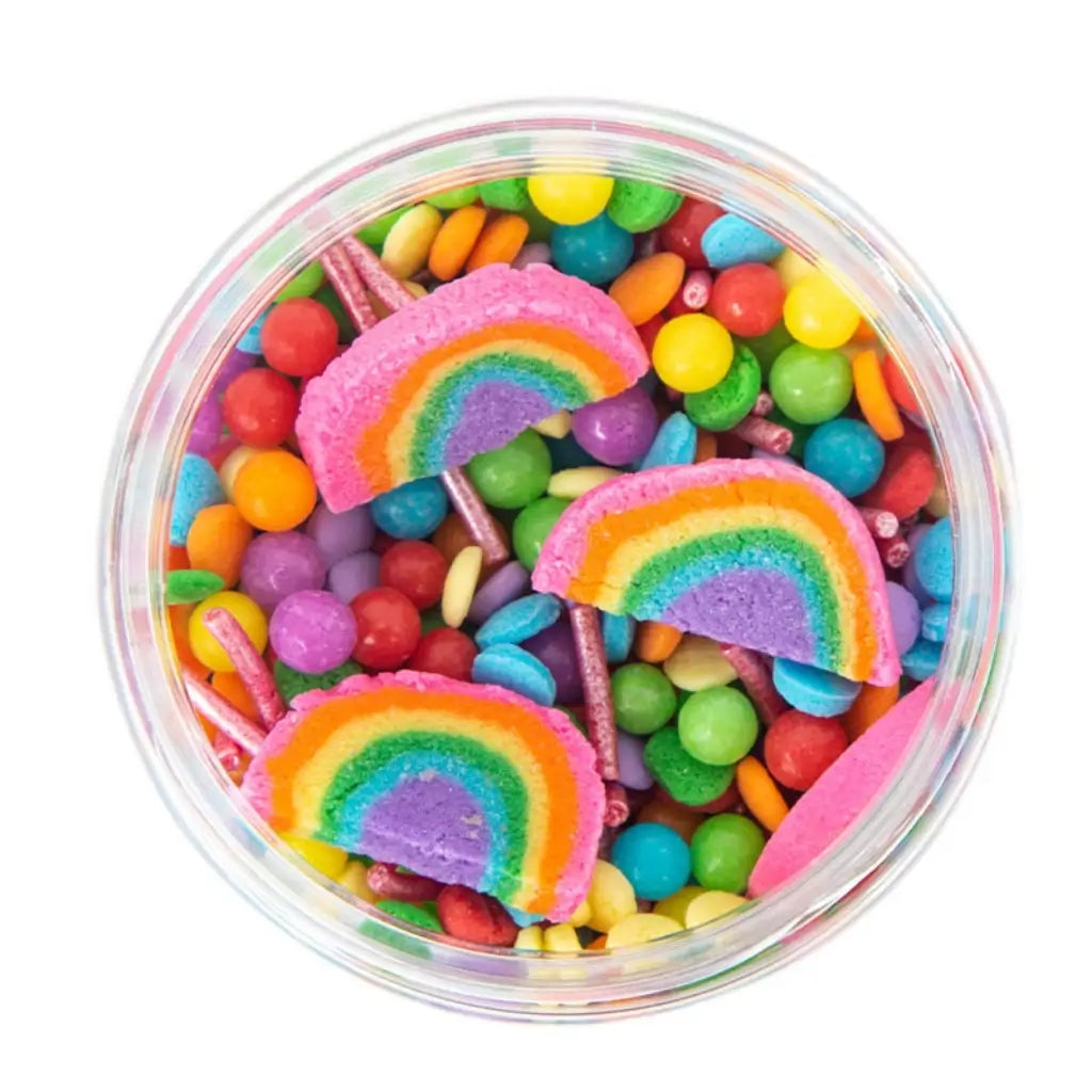 Sprinks vibrant rainbow cake decorations in jar