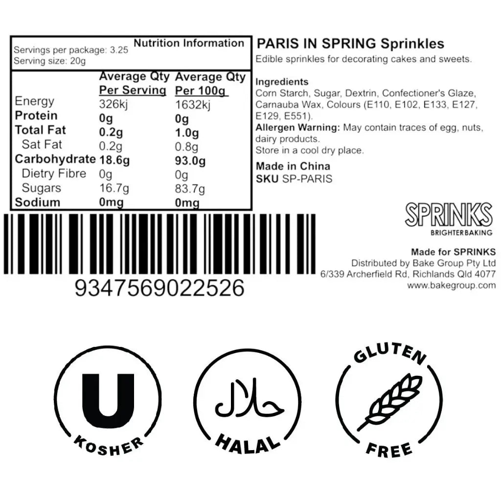 Sprinks Paris In Spring nonpareils pastel sugar pearls ingredients