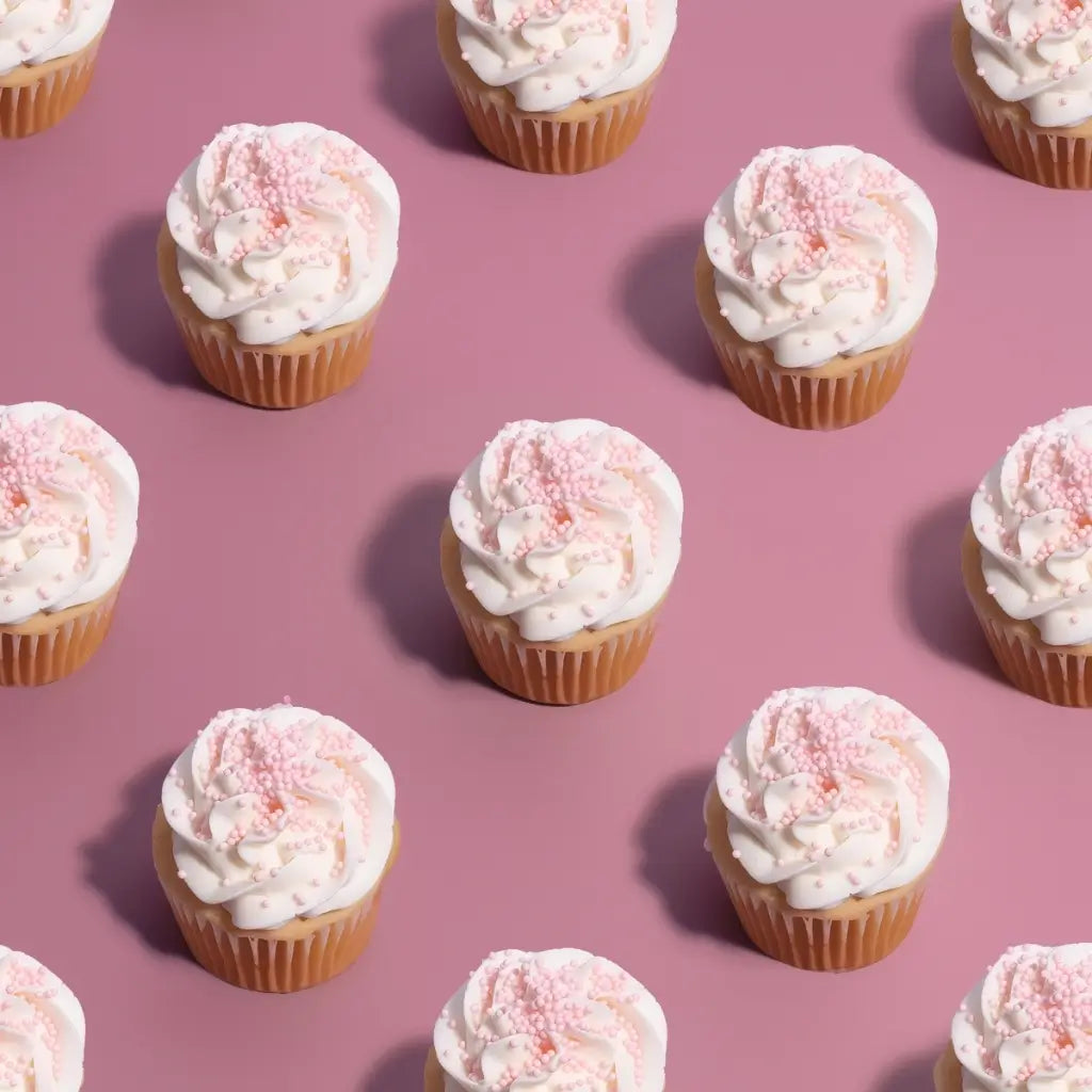 Tiny pink sugar sprinkles for decorating desserts on cupcakes