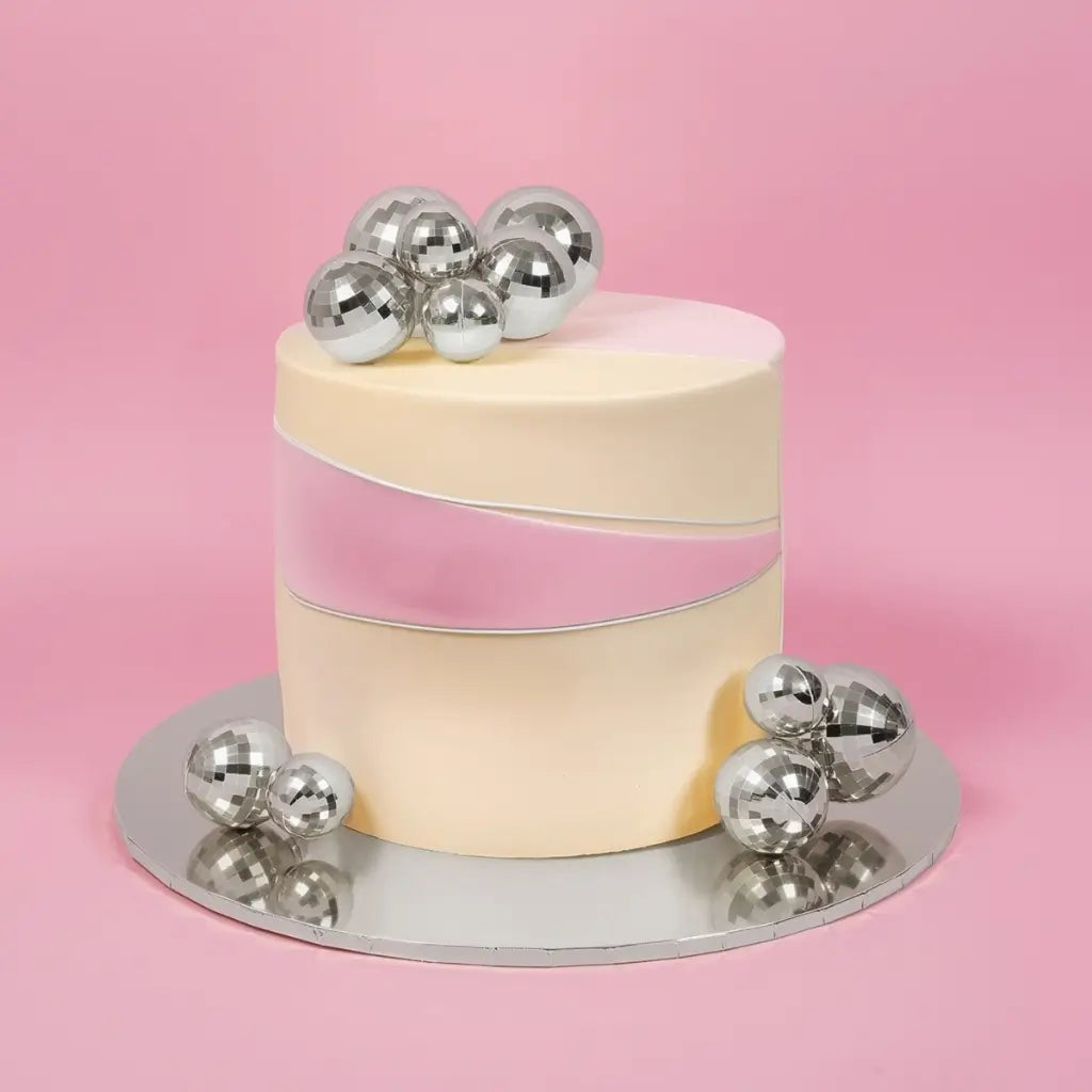  Sprinks silver mirrored disco ball cake toppers
