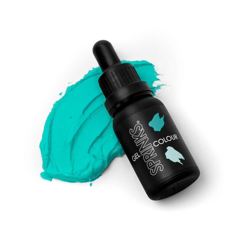 Vibrant teal food colouring gel bottle