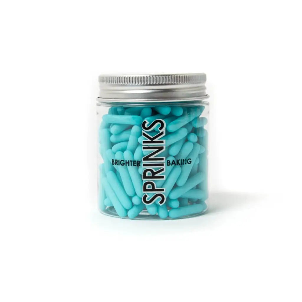 Matte Tiffany blue cake sprinkles rods in jar by Sprinks