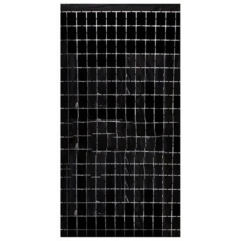 Square Black Fringe Backdrop Foil Curtain - Party Decoration