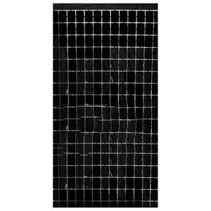 Square Black Fringe Backdrop Foil Curtain - Party Decoration