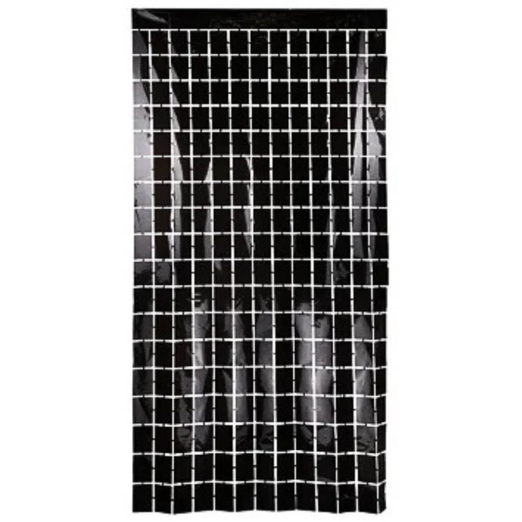 Square Black Fringe Backdrop Foil Curtain - Party Decoration