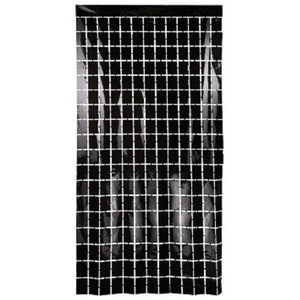Square Black Fringe Backdrop Foil Curtain - Party Decoration