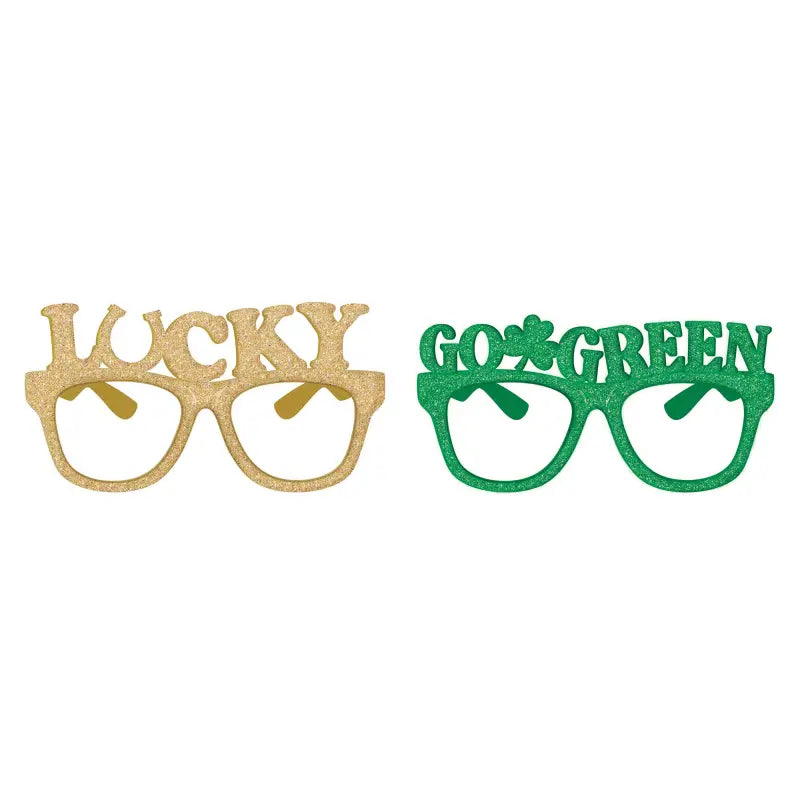 St Patrick's Day Glittered Glasses - Gold & Green