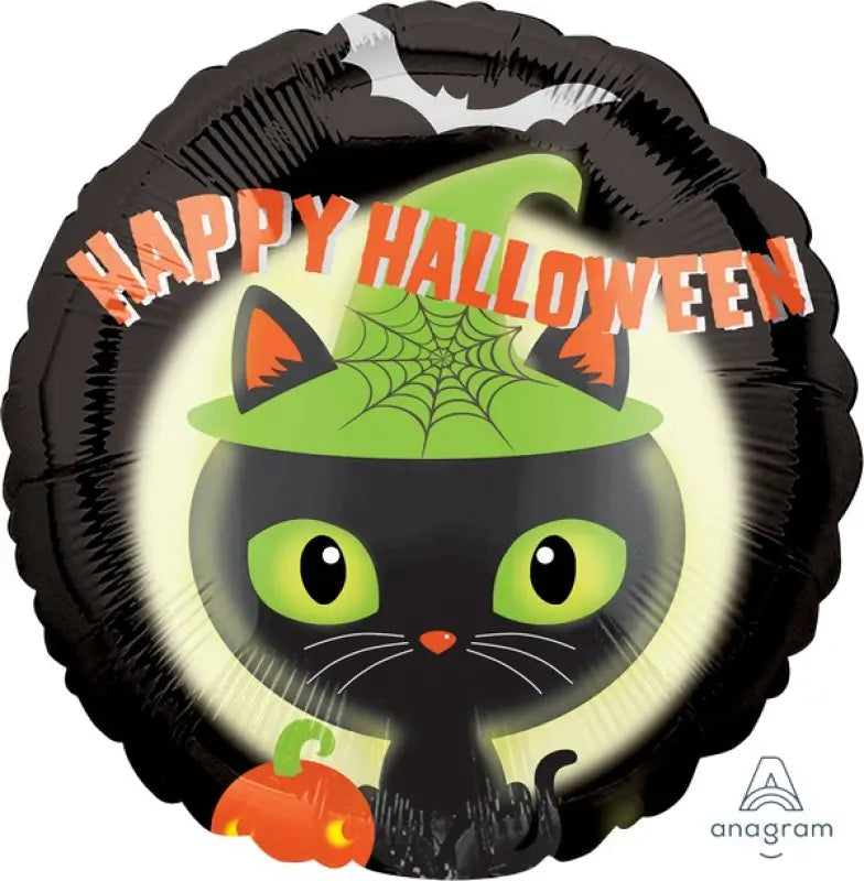 Black Kitty Cat Halloween Round Foil Balloon 45cm