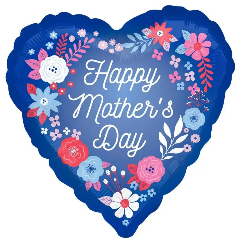 Happy Mother's Day Blue Artful Floral Heart Foil Balloon 45cm