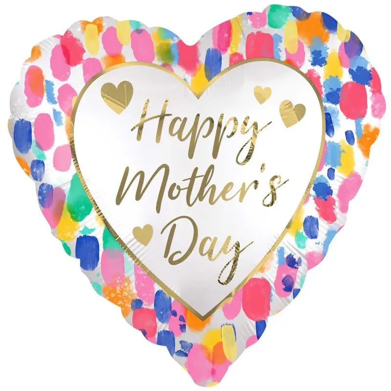 Happy Mother's Day Colourful Watercolour Satin Heart Foil Balloon 45cm
