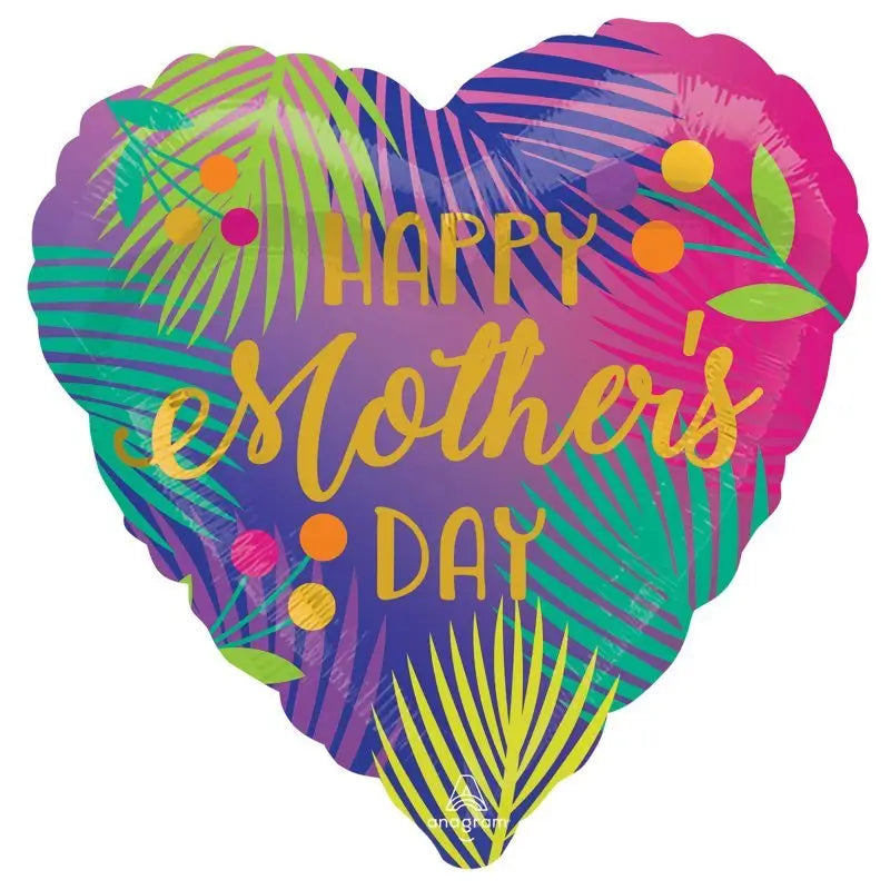 Happy Mother's Day Tropical Palm Fronds Heart Foil Balloon 45cm