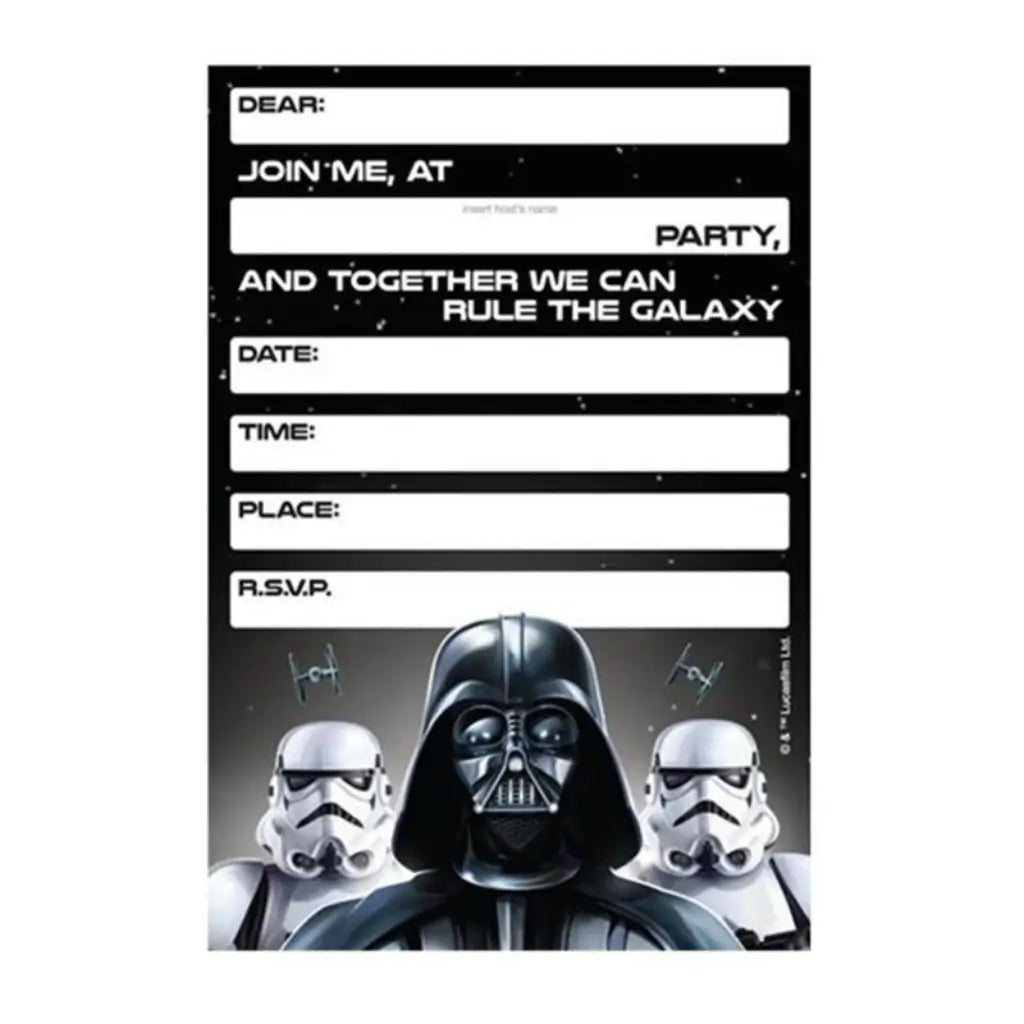 Star Wars Classic Party Invitations 8 Pack with Darth Vader and Stormtroopers