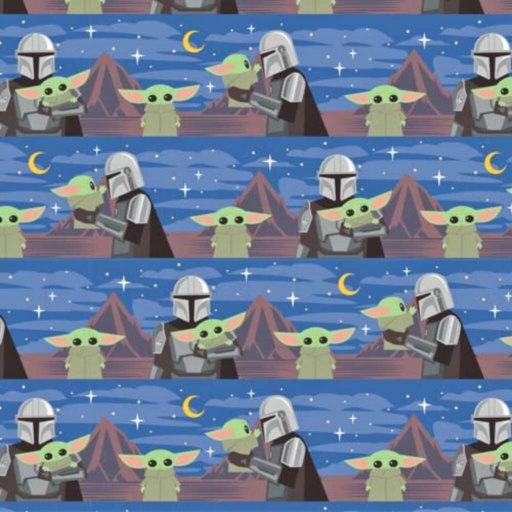 Official Star Wars The Mandalorian folded gift wrap featuring Grogu and The Mandalorian.