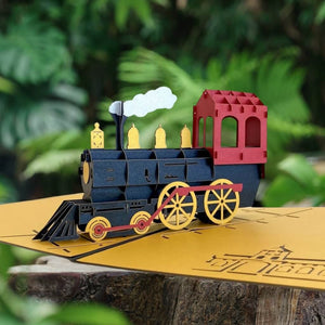 Steam Gold & Black Locomotive Train Pop Up Card - Black Cover