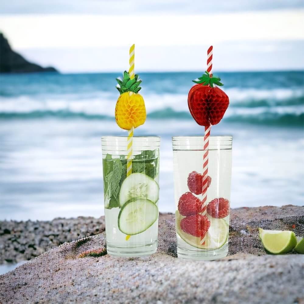 Strawberry & Pineapple Fruit Paper Straws 10 Pack