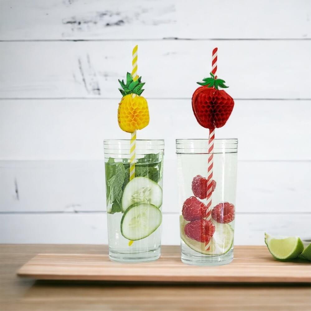 Strawberry & Pineapple Fruit Paper Straws 10 Pack