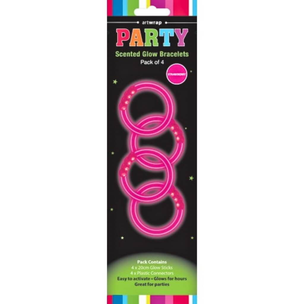 Strawberry scented pink glow bracelets pack of 4.